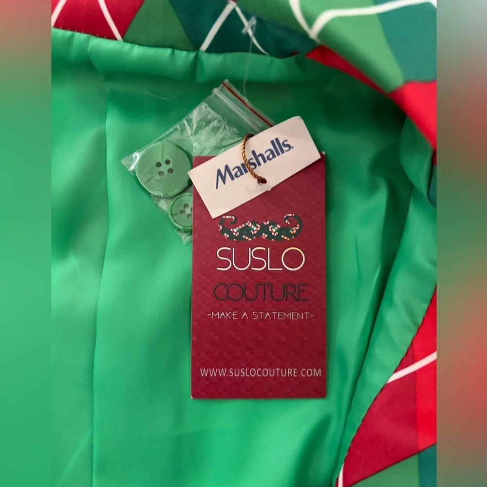Suslo Couture Blazer Jacket Green Red NWT size Small size 38 - Picture 11 of 14